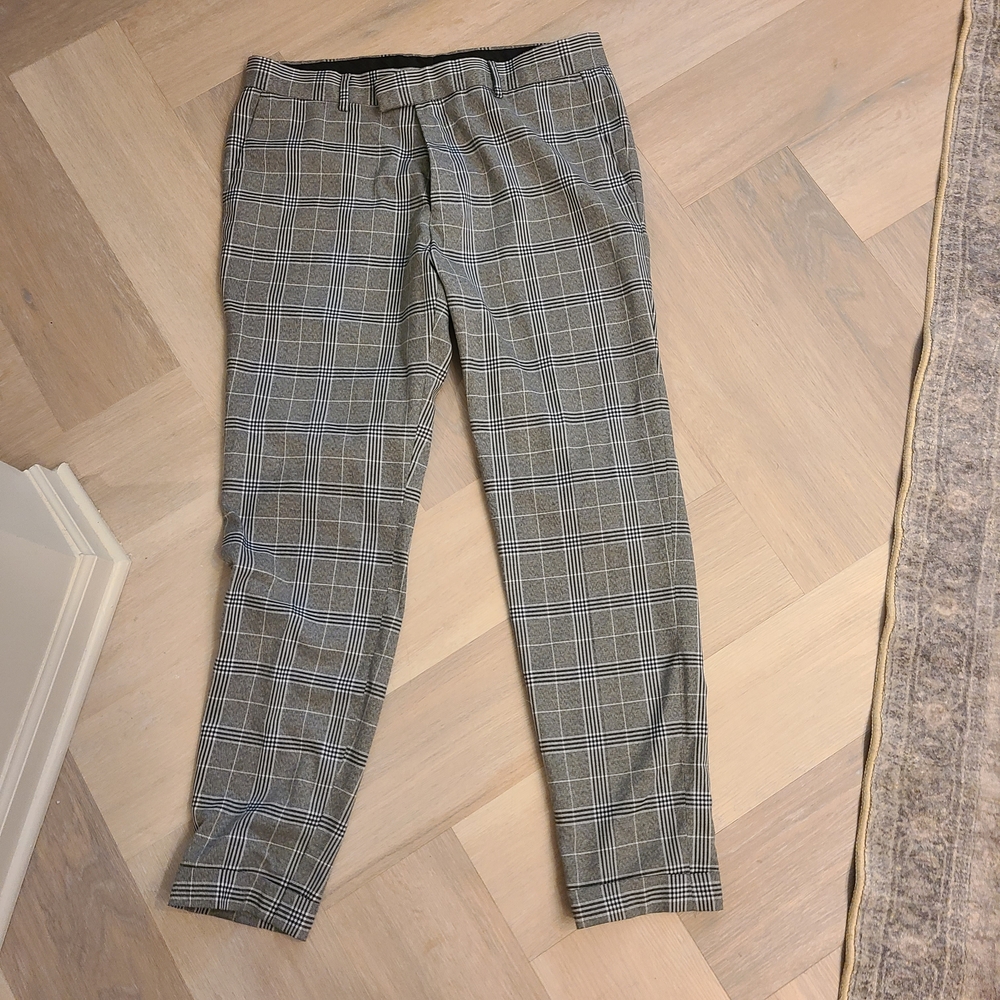 Topman Black and White Checkered Dress Pants